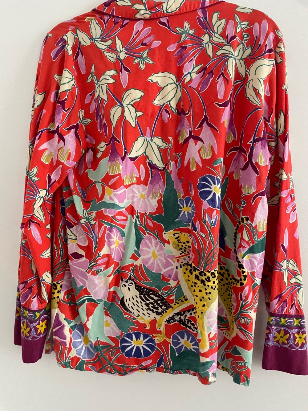 Anthropologie Red Floral & Owl Button-Front Blouse - Picture 3 of 4